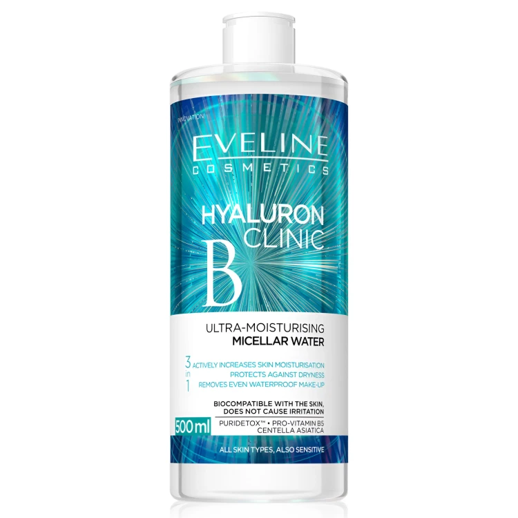 Eveline Hyaluron Clinic B5 500ml میسلار واتر مرطوب کننده فوق العاده قوی اولاین 500 میل - Image 1